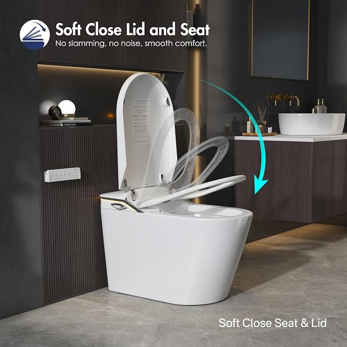 One Piece Smart Bidet Toilet, Auto Lid, Foam Shield, Wash & Dry | Foot Sensor, Heated Seat, Instant Warm Water, Adjustable Wash Settings, Self Cleaning Wand, Auto Flush, Pre Wet, Night Light