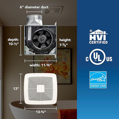 QT Series Very Quiet 80 CFM Ceiling Bathroom Exhaust Fan, .4 Sones, ENERGY STAR Certified