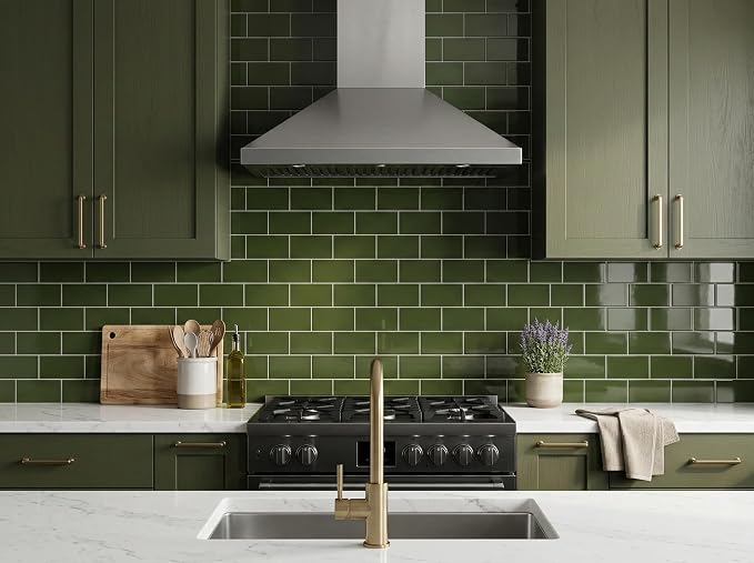 2026 New Upgrade Peel and Stick Backsplash Tile, Peel and Stick 11.34" X 11.57" Wall Tile for Kitchen, Bathroom, Fireplace, Laundry (Polished Green, 1 Pack)