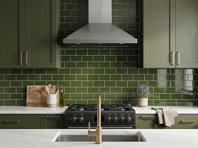 2026 New Upgrade Peel and Stick Backsplash Tile, Peel and Stick 11.34" X 11.57" Wall Tile for Kitchen, Bathroom, Fireplace, Laundry (Polished Green, 20 Packs)