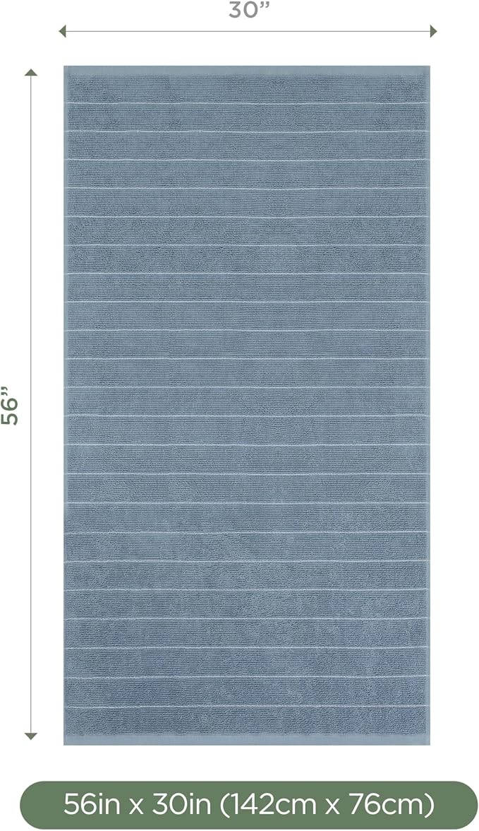Martex Restore Slub Stripe Bath Towel – Soft, Absorbent, Moisture-Wicking and Quick to Dry – Lightweight for Everyday Use – Comfortable Feel with Convenient Loop for Hanging – 30" x 56" – Blue