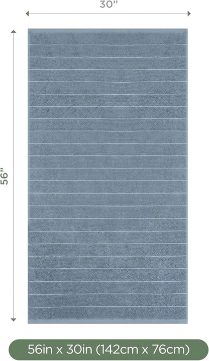 Martex Restore Slub Stripe Bath Towel – Soft, Absorbent, Moisture-Wicking and Quick to Dry – Lightweight for Everyday Use – Comfortable Feel with Convenient Loop for Hanging – 30" x 56" – Blue
