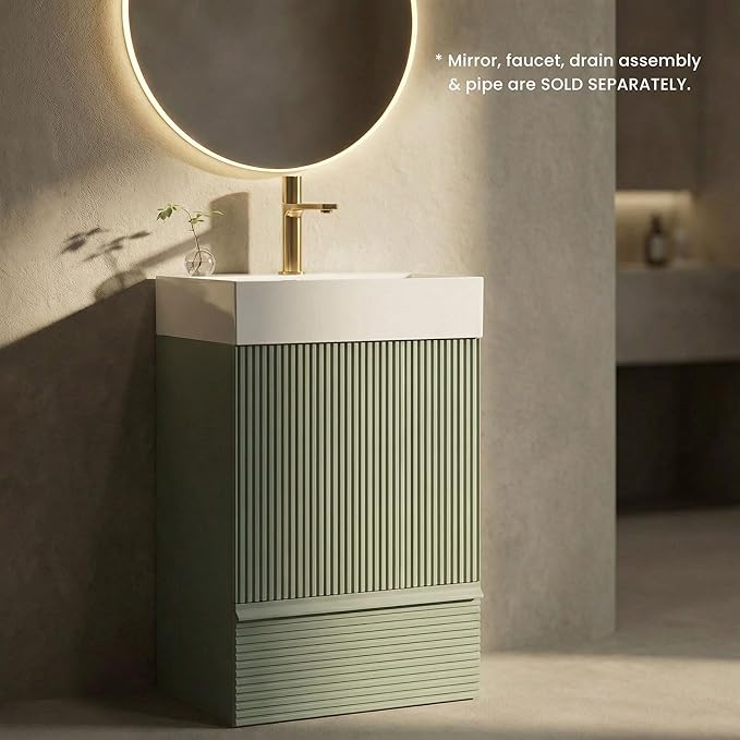 20 inch Bathroom Vanity with White Ceramic Sink, Bath Storage Cabinet with Soft-Closing Door and Drawer, Perfect for Small Space, Powder Room, Hotel, Mint Green