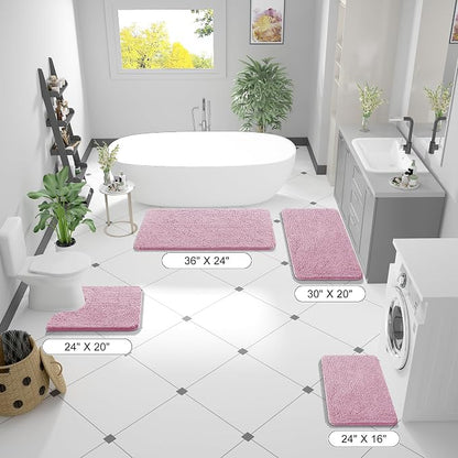 OLANLY Large Bathroom Rugs 50x30, Extra Soft Absorbent Chenille Bath Rugs | Dusty Rose, Quick-Drying Rubber Backing, Machine Washable Bath Mat for Bathroom Floor, Tub and Shower, Home Decor Accessories
