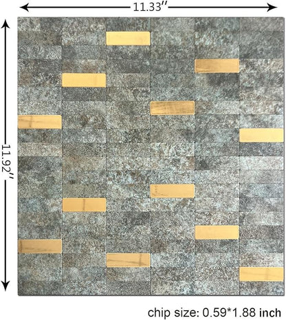 XUANINY Peel and Stick Tile Backsplash Self- Adhesive Wall Tiles Aluminum Mosaic Sticker for Kitchen (11.33"x11.92" Per Sheet, Pack of 10 pcs) (Golden Green 10)