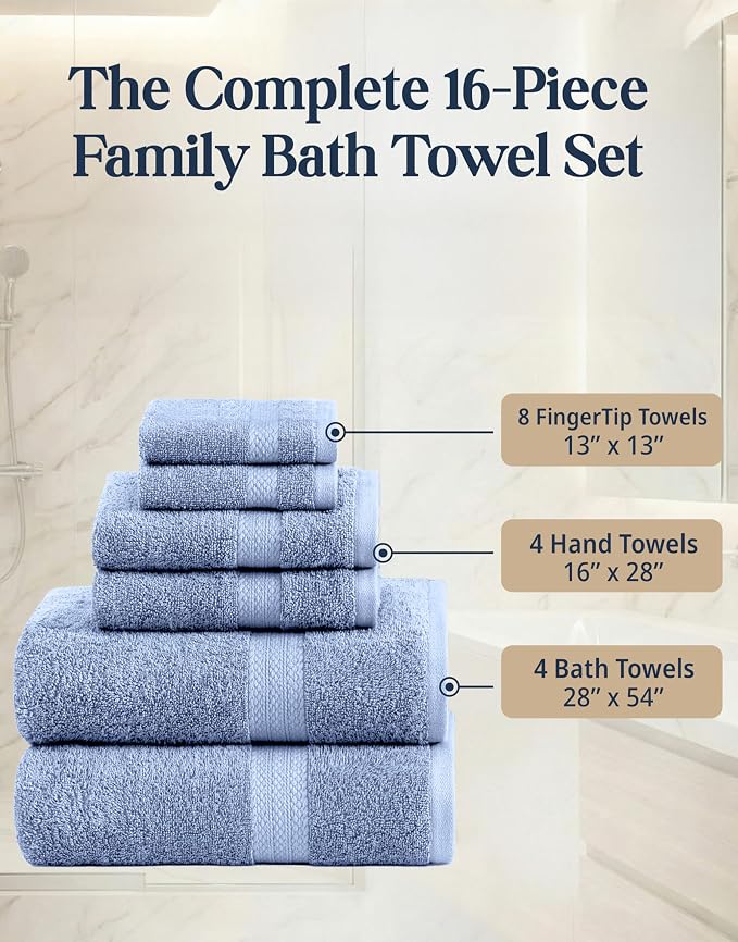 LANE LINEN Towel Set for Bathroom Soft Absorbent Quick Dry - Allure | Cotton Towels For Bathroom - Coordinated Colors, OEKO-TEX Certified, Ring-Spun Durability