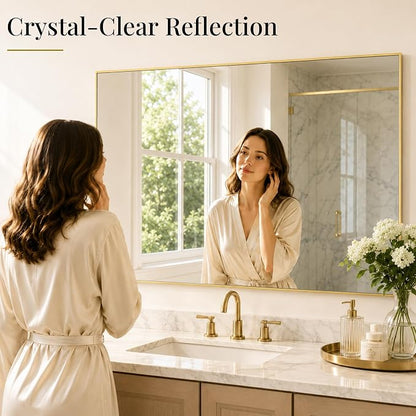 40"x30" Brushed Gold Framed Rectangle Bathroom Vanity Wall Mirror | Over-Sink Vanity Mirror, Slim Metal Frame, Entryway or Dresser Use, Vertical/Horizontal Mount, Tempered Glass