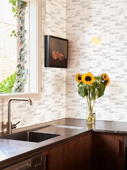 10 Sheets Peel and Stick Backsplash, 12"x12" Peel and Stick Tiles, Marble Look Wall Tiles Backsplash for Kitchen and Bathroom, Livingroom,White and Gray