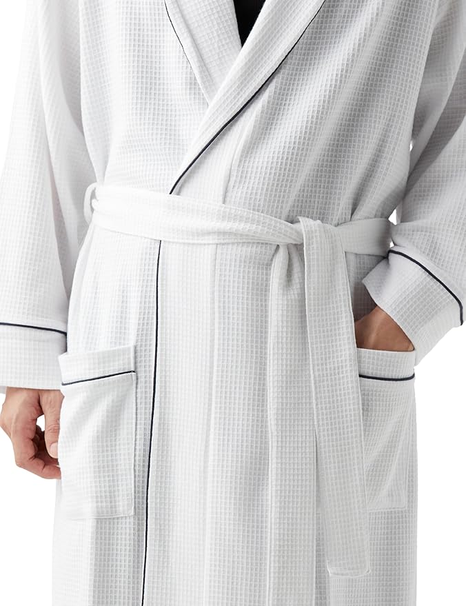 Amazon Essentials Men's Lightweight Cotton Waffle Bath Robe, Mid-Length Loungewear (Available in Big & Tall)