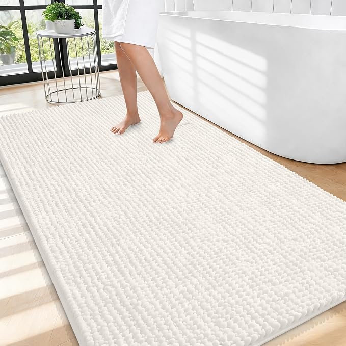 OLANLY Thick Chenille Large Bathroom Rugs 44x32, Absorbent Bath Mat, Ivory | Soft Bath Rugs, Rubber Backing, Machine Wash Dry, Bath Mats for Bathroom, Tub and Shower, Home Decor Accessories