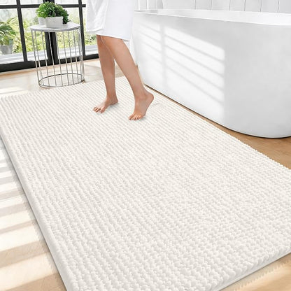 OLANLY Thick Chenille Large Bathroom Rugs 44x32, Absorbent Bath Mat, Ivory | Soft Bath Rugs, Rubber Backing, Machine Wash Dry, Bath Mats for Bathroom, Tub and Shower, Home Decor Accessories