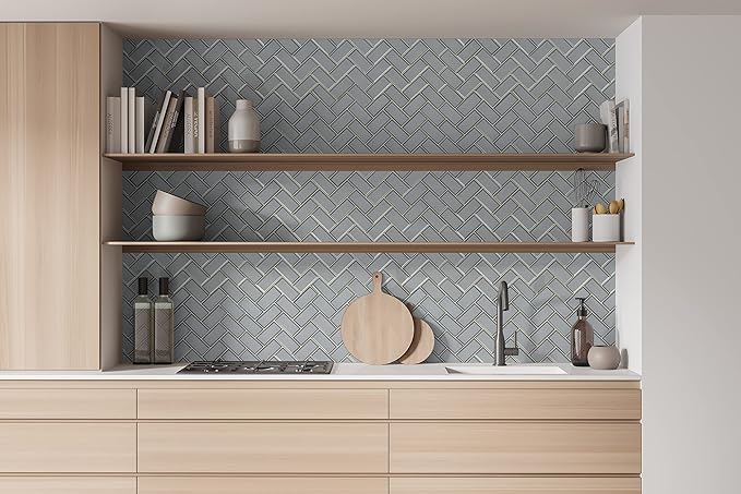 MSI Ice Bevel Herringbone 11 in. x 14 in. Glossy Glass Tile for Kitchen Backsplash, Wall for Bathroom, Accent, and Shower Wall Tile Mesh-Mounted Mosaic