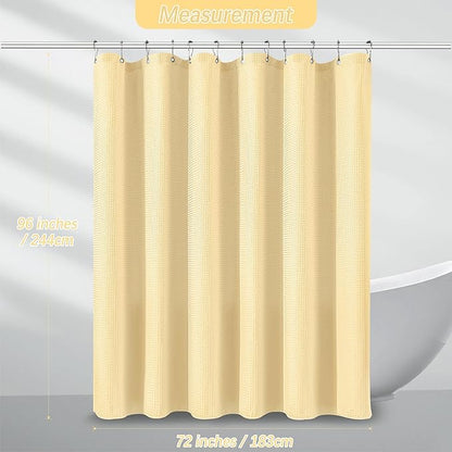 Extra Long Shower Curtains 96 inch Beige Waffle Shower Curtain for Bathroom, Heavy Duty 256GSM Modern Shower Curtain, Machine Washable,Water Resistant with 12 Metal Hooks, 72Wx96H