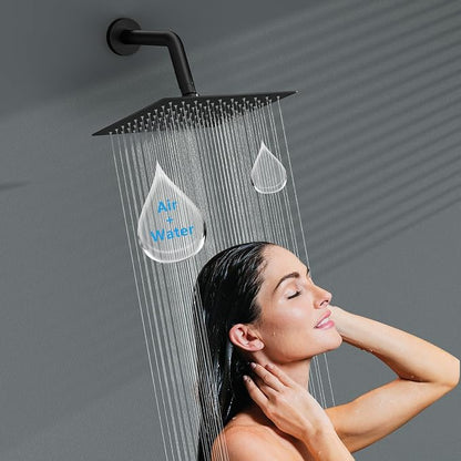 Lordear Rain Shower Heads High Pressure, Rainfall Showerhead for Bathroom Fixed Mount, 8 Inch Large Square High Flow Shower Head (Matte Black)