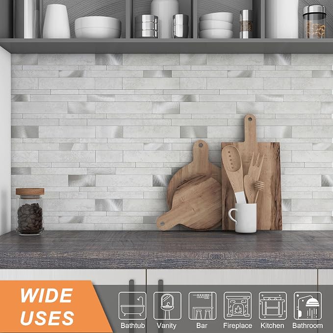 VAOVI Peel and Stick Tile Stone Backsplash for Kitchen Wall(10pcs,C Gray)