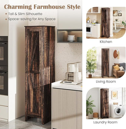 GIANTEX 72-Inches Narrow Storage Cabinet, Tall Bathroom Floor Cabinet with 4 Shelves, Barn Door, Anti-tilt Device, Raised Feet, Slim Storage Unit for Small Spaces, Living Room, Home Office, Kitchen
