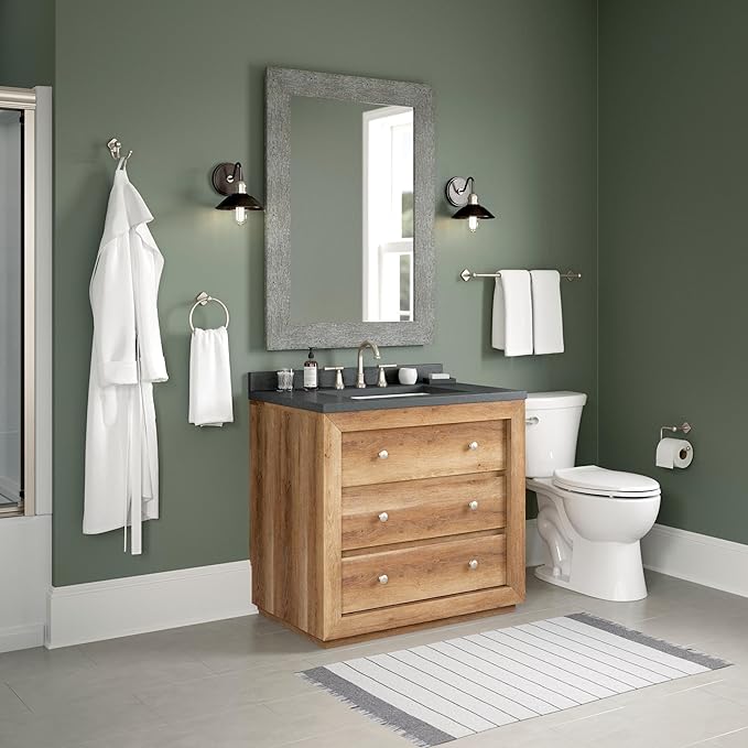 Franklin Brass Gainesville 4-Piece Bathroom Set Satin Nickel 18" + 6" Towel Rack, Toilet Paper Holder, Hand Towel Holder, Hook | 4-Piece Bath Hardware Accessories Set GNV64-SN