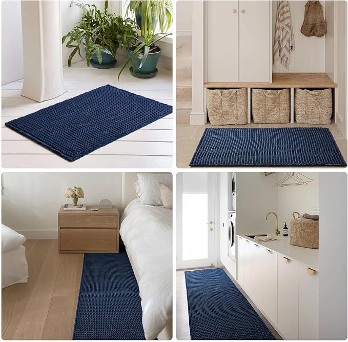 TYUU Waffle Bath Mat, Boho Bathroom Rugs Non Slip, 36x24 Navy Blue | Super Absorbent Quick Dry Bath Rug, Non-Slip Backing, Soft Waffle Washable Farmhouse Bathroom Mats, Tub, Shower & Home Decor