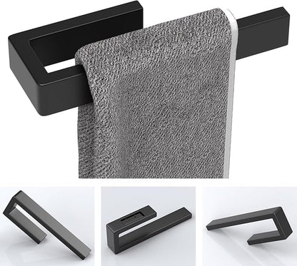 HUFEEOH Hand Towel Holder, Stainless Steel Bathroom Towel Holder Towel Bar, Matte Black Dish Towel Hanger Wall Mount Kitchen Towel Rack Heavy Duty Hand Towel Racks for Bathroom