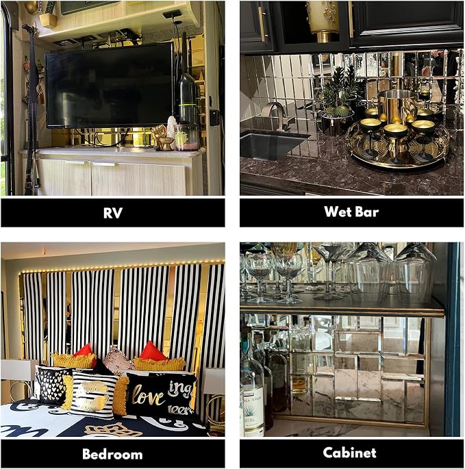 Peel and Stick Light Antique Mirror Tile, Square Mirror for Kitchen Backsplash Bathroom (32 Sheets, 2 SQ.FT.), 3 x 3 Inch