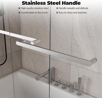 56-60 Inch W× 59 Inch H Double Sliding Shower Door, Semi-Frameless Bypass Bathroom Door with 1/4" Tempered Glass, Brushed Nickel Finish for Walk-in Shower or Bathtub Enclosure