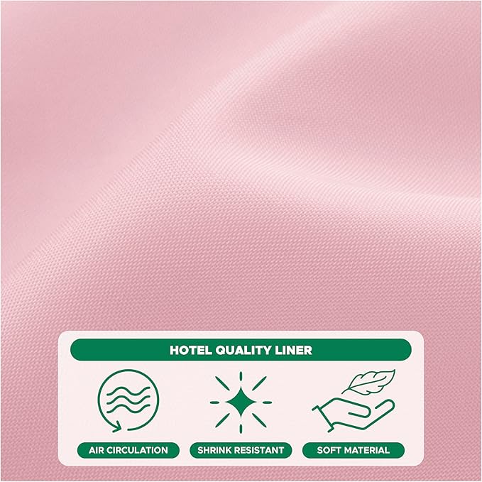 Biscaynebay Hotel Quality Fabric Shower Curtain Liners 72 Inch by 72 Inch, Pink Water Resistant Bathroom Curtains, Rust Resistant Grommets & Weighted Bottom Machine Washable