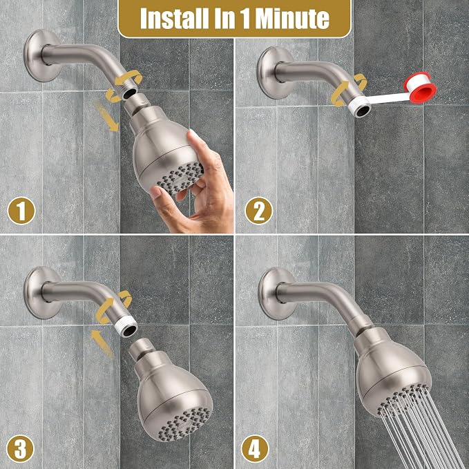 AISOSO High Pressure Shower Heads, Showerheads 3 Inches with 360 Rotation and Silicone Nozzles for Strong Spray Relaxing and Comfortable Shower, Brushed Nickel