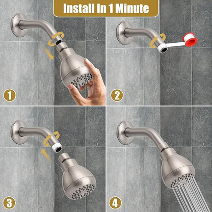 AISOSO Fixed Shower Head High Pressure 2PCS 3Inch Showerhead Brushed Nickel | 360 Rotatable Design, Self Cleaning Silicone Nozzles, Adjustable Swivel Brass Ball Joint for Relaxing and Comfortable Shower