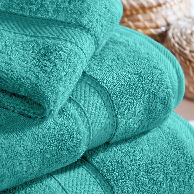 SUPERIOR Egyptian Cotton Ultra Plush & Absorbent, 3 Piece Set, Turquoise | Quick Dry, Soft Luxury Towel Set, Bath Essentials, Guest Bath, Spa, 1 Bath, 1 Hand, 1 Face Towels, Madeline Towels
