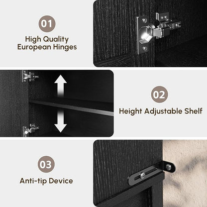 HMstone Over The Toilet Storage Cabinet, Arched Bathroom Organizer and Storage with Doors and Adjustable Shelf, Space-Saving Freestanding Bathroom Modern Storage Cabinet Over Toilet (Black)