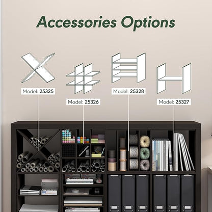 Furinno Cubicle Cube Insert, H-Shelf Cube Organizer, 2-Tier Shelf Accessory, Fits into Furinno Triple Thick Cubes, IKEA Kallax, for Organizers and Storage, Black Dark Oak