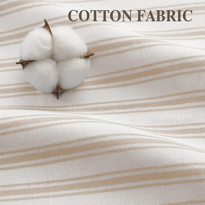 Farmhouse Shower Curtain Ruffle Linen White-Beige Stripe 72"W x 72"L | Farmhouse Boho, Striped, Bottom Ruffle, Cotton Fabric, Rustic, Country, Natural Look, Washable, for Bathroom Bathtub