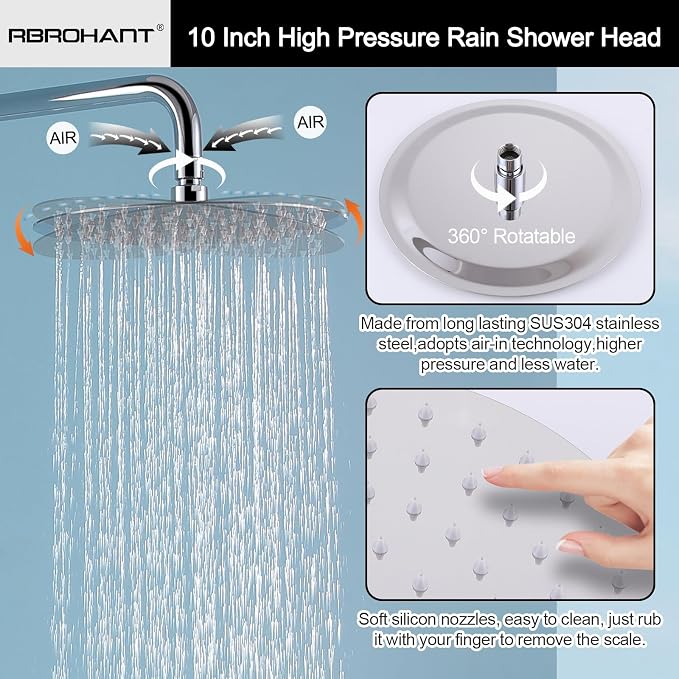 RBROHANT Outdoor Shower, Wall Mount Outdoor Shower Kit, Outside Shower Faucet with Height Adjustable Rain Shower and Handheld, Exposed Shower System for Pool, Wall Mounted, Polished Chrome, JK0146
