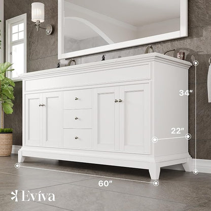 Elite Stamford 60 in. White Double Sink Bath Vanity with Carrara Quartz Top