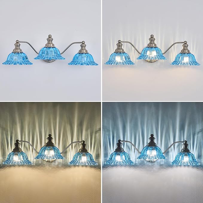 XIEDUN Brushed Nickel 3 Light Vanity Light Vintage Bathroom Vanity Light Fixture