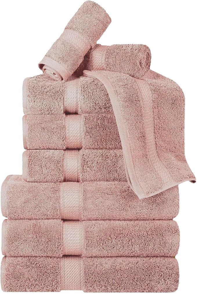 Superior Egyptian Cotton 800 GSM Plush Absorbent, 9 Piece Set, Muted Mauve | Quick Dry, Soft Luxury Towel Set, Bath Essentials, Guest Bath, Spa, 3 Bath, 3 Hand, 3 Face Towel, Madeline Towels