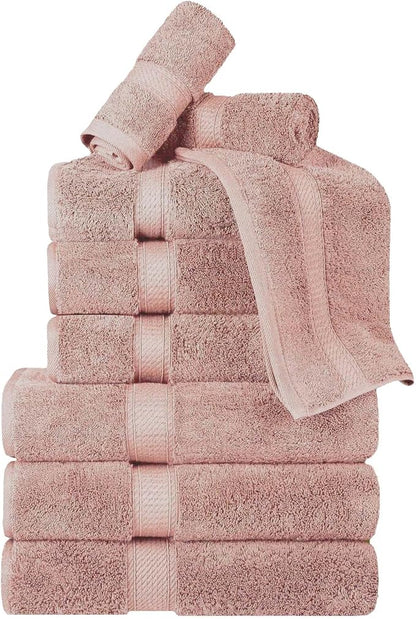 Superior Egyptian Cotton 800 GSM Plush Absorbent, 9 Piece Set, Muted Mauve | Quick Dry, Soft Luxury Towel Set, Bath Essentials, Guest Bath, Spa, 3 Bath, 3 Hand, 3 Face Towel, Madeline Towels