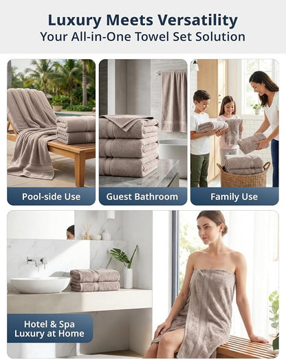 LANE LINEN Towel Set 4 Piece Soft Absorbent Quick Dry - Platinum | Oeko-Tex Bath Towels - Terry Weave Comfort, Long-Lasting Comfort, Hotel-Style Look, Gets Softer With Every Wash