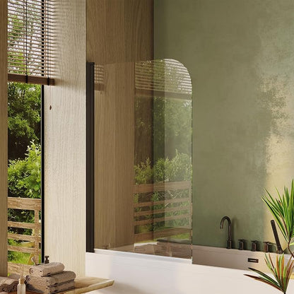 32" x 55"Frameless Tub Shower Door, 180° Rotatable Reversible Left/Right Opening, 1/4" Clear Tempered Glass, Matte Black Finish