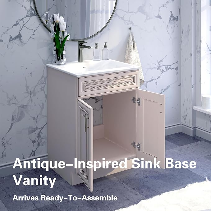 36" Antique White Bathroom Vanity Base, Traditional Raised-Panel Double-Door RTA Sink Cabinet with Soft-Close Hinges, Base Only