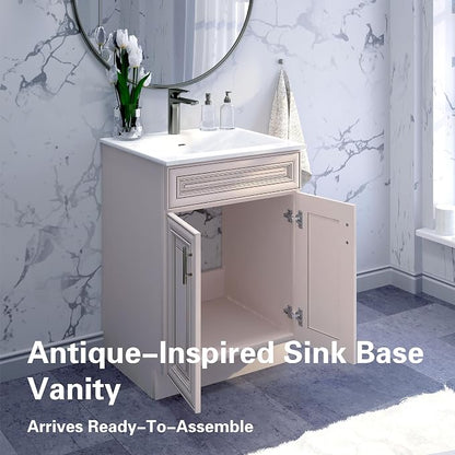 36" Antique White Bathroom Vanity Base, Traditional Raised-Panel Double-Door RTA Sink Cabinet with Soft-Close Hinges, Base Only