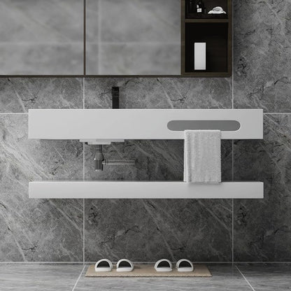 Wall-Mounted Resin Stone 40" Bathroom Sink, Seamless Integrated Vessel Sink with Sloped Design & Open Storage Shelf, Modern Floating Vanity for Bathrooms & Outdoor Spaces