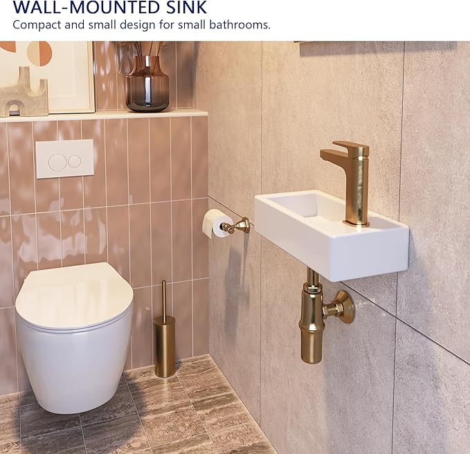 DeerValley DV-1V081RA Wall Mount Sink, Mini Rectangle Bathroom Sink, Small Bathroom Cloakroom White Ceramic Wash Basin without Overflow(Right Hand)
