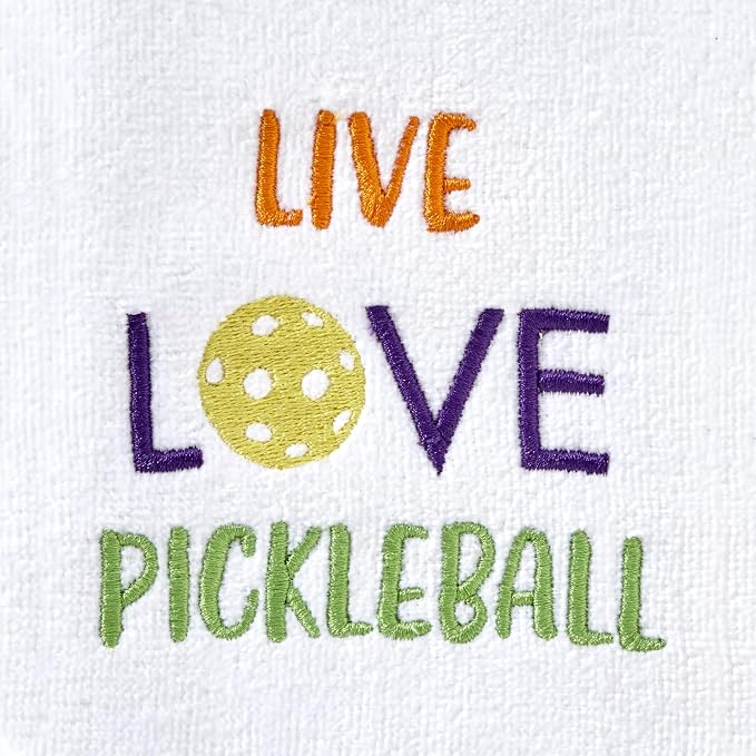 SKL Home Live Love Pickleball 100% Cotton Embroidered 2pc Hand Towel Set, Decorative for Bath/Kitchen/Bar & Gift, White