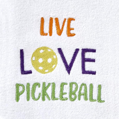 SKL Home Live Love Pickleball 100% Cotton Embroidered 2pc Hand Towel Set, Decorative for Bath/Kitchen/Bar & Gift, White