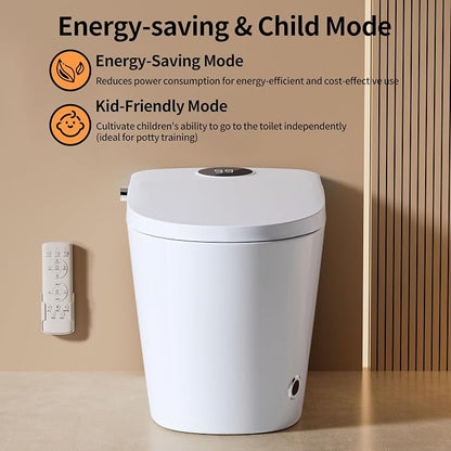 Smart Toilet with Bidet Heated Seat Dual Auto Flush Manual Seat & Lid | Child Mode Warm Water Wash Air Dry Tankless Electric One Piece Toilet for Bathroom with Siphon Dual Flush 0.8/1.2 GPF