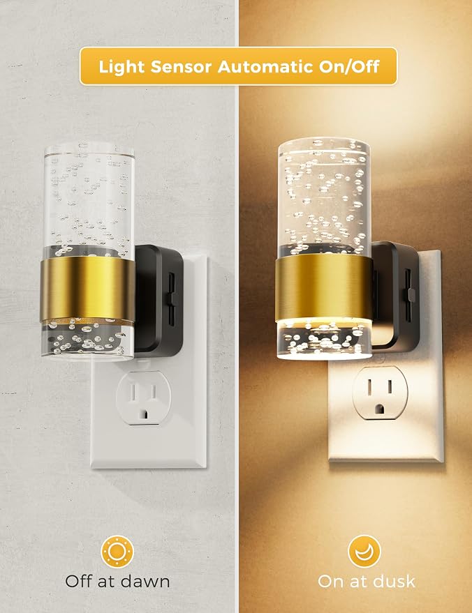 L LOHAS LED Night Light, Dimmable Night Lights Plug into Wall | 2 Pack Acrylic Nightlight, 0-100 LM Adjustable Brightness, 3000K Plug in Night Light, Dusk to Dawn Sensor, Bathroom Hallway
