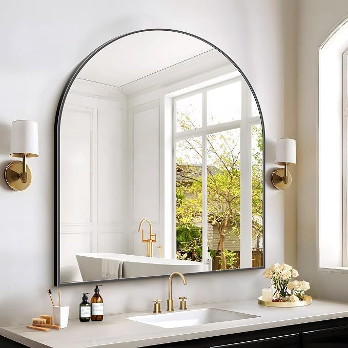 COFENY Black Arch Mirror, 36”x40” Black Mirror for Bathroom, Wide Arched Bathroom Mirror with Metal Frame, Wall Mounted Mirror for Bedroom Living Room Entryway Modern