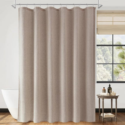 Linen Shower Curtain 78 Inch Long Shower Curtains Set with Hooks for Bathroom Boho Farmhouse Fabric Neutral Cloth Modern Cottage Core Waterproof,Sand Beige