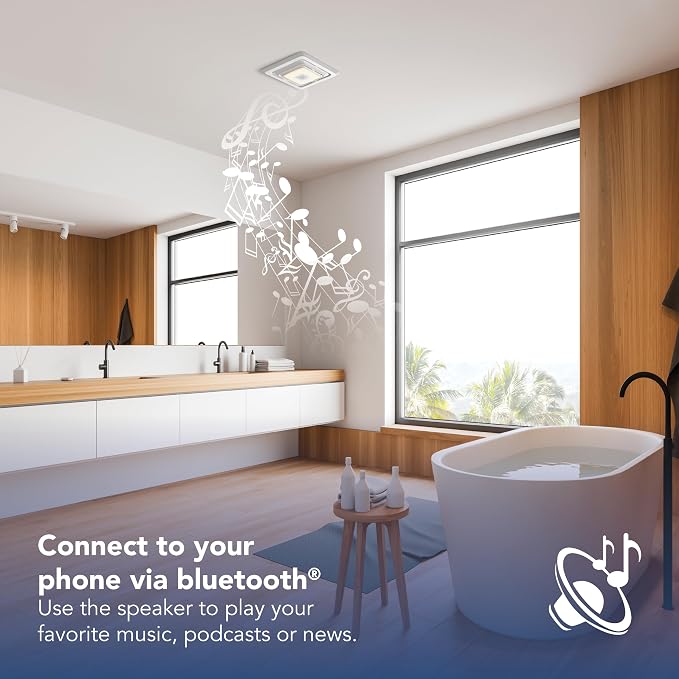 Broan-NuTone FG800SPK Bluetooth Speaker Bathroom Exhaust Grille Cover with LED Light,